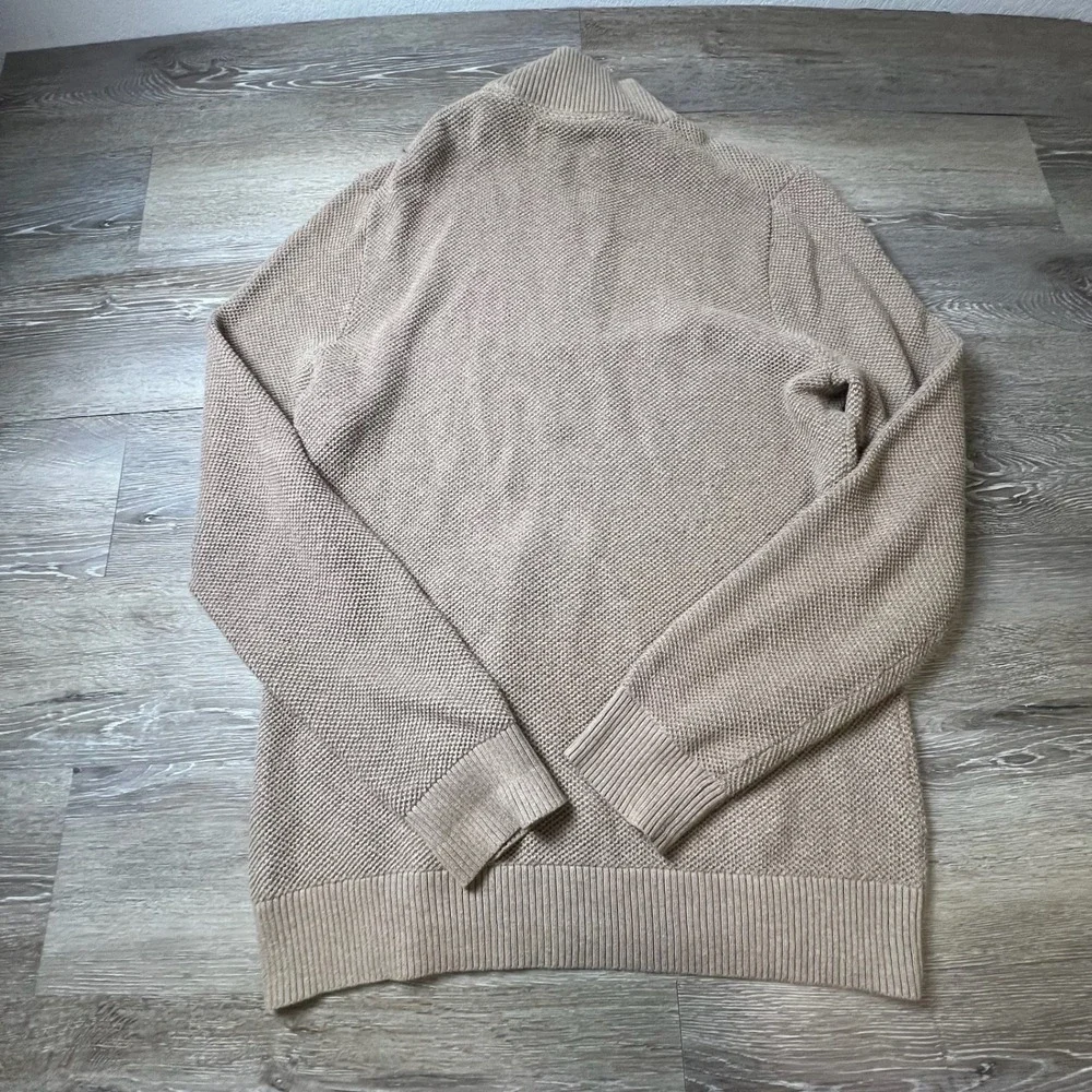 Fairlane & Sons Quarter Zip Mens L Oatmeal Heather Cotton Waffle Knit Sweater